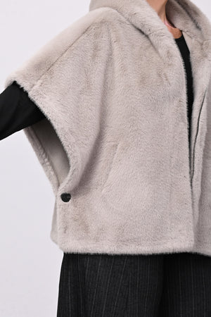 Cappa ecopelliccia zip - Grigio perla