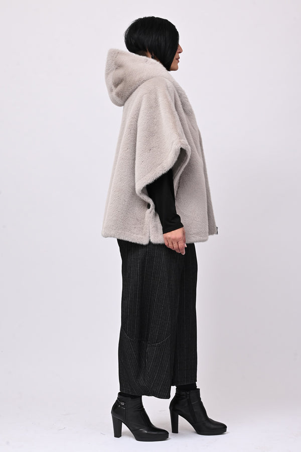Cappa ecopelliccia zip - Grigio perla
