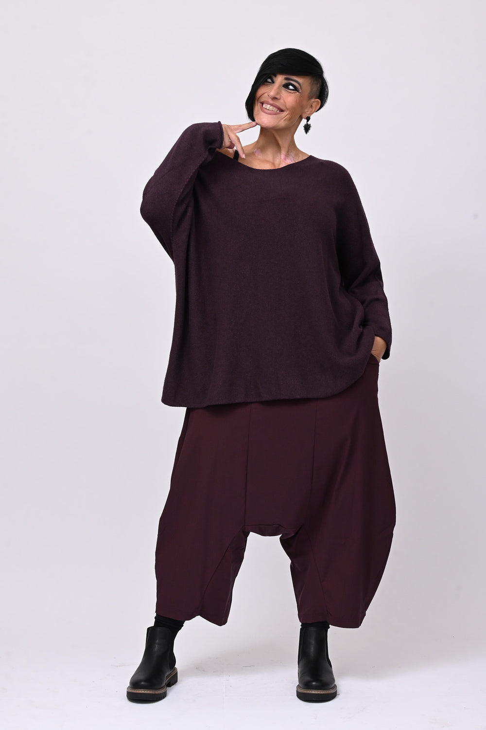 Pantalone cavallo basso bengalina - Melanzana