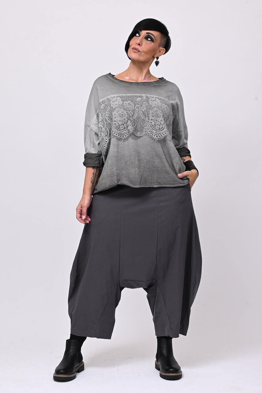 Pantalone cavallo basso bengalina - Grigio piombo