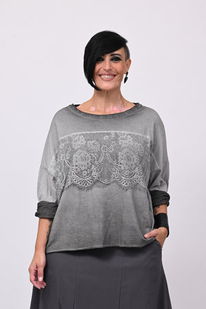 Felpa scatoletta merletto - Grigio
