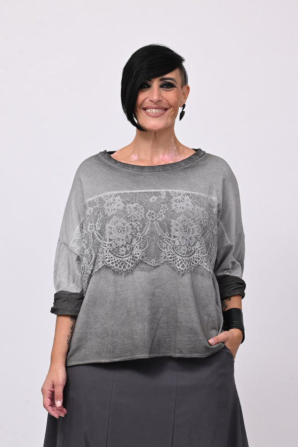 Felpa scatoletta merletto - Grigio