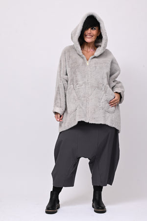 Eco pelliccia double face cappuccio - Grigio perla