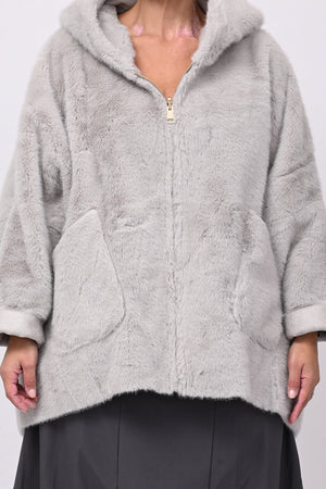 Eco pelliccia double face cappuccio - Grigio perla