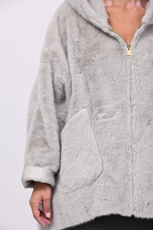 Eco pelliccia double face cappuccio - Grigio perla