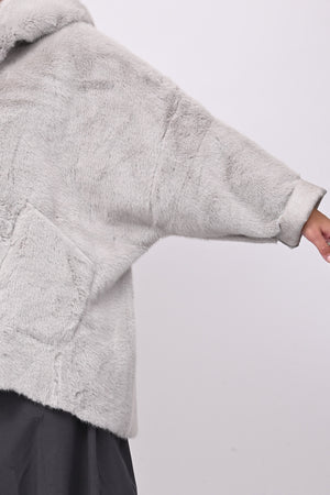 Eco pelliccia double face cappuccio - Grigio perla