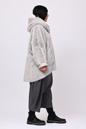 Eco pelliccia double face cappuccio - Grigio perla