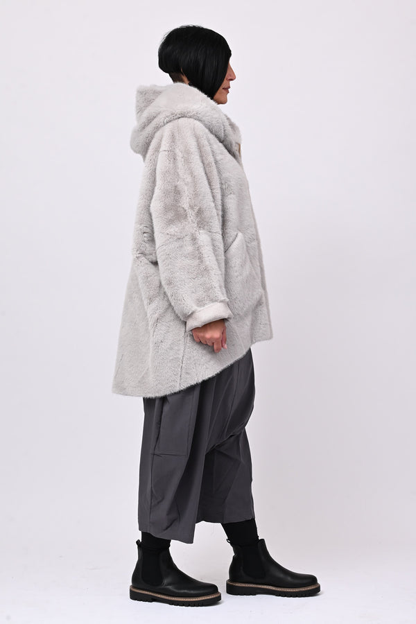 Eco pelliccia double face cappuccio - Grigio perla