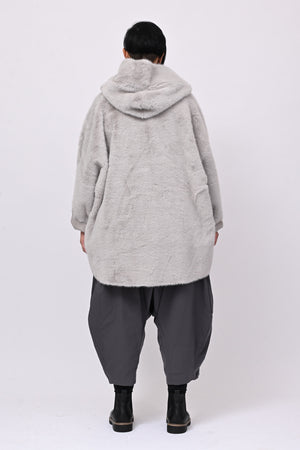 Eco pelliccia double face cappuccio - Grigio perla