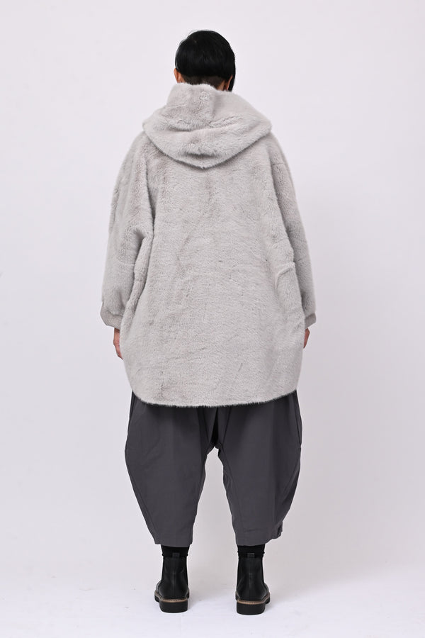 Eco pelliccia double face cappuccio - Grigio perla