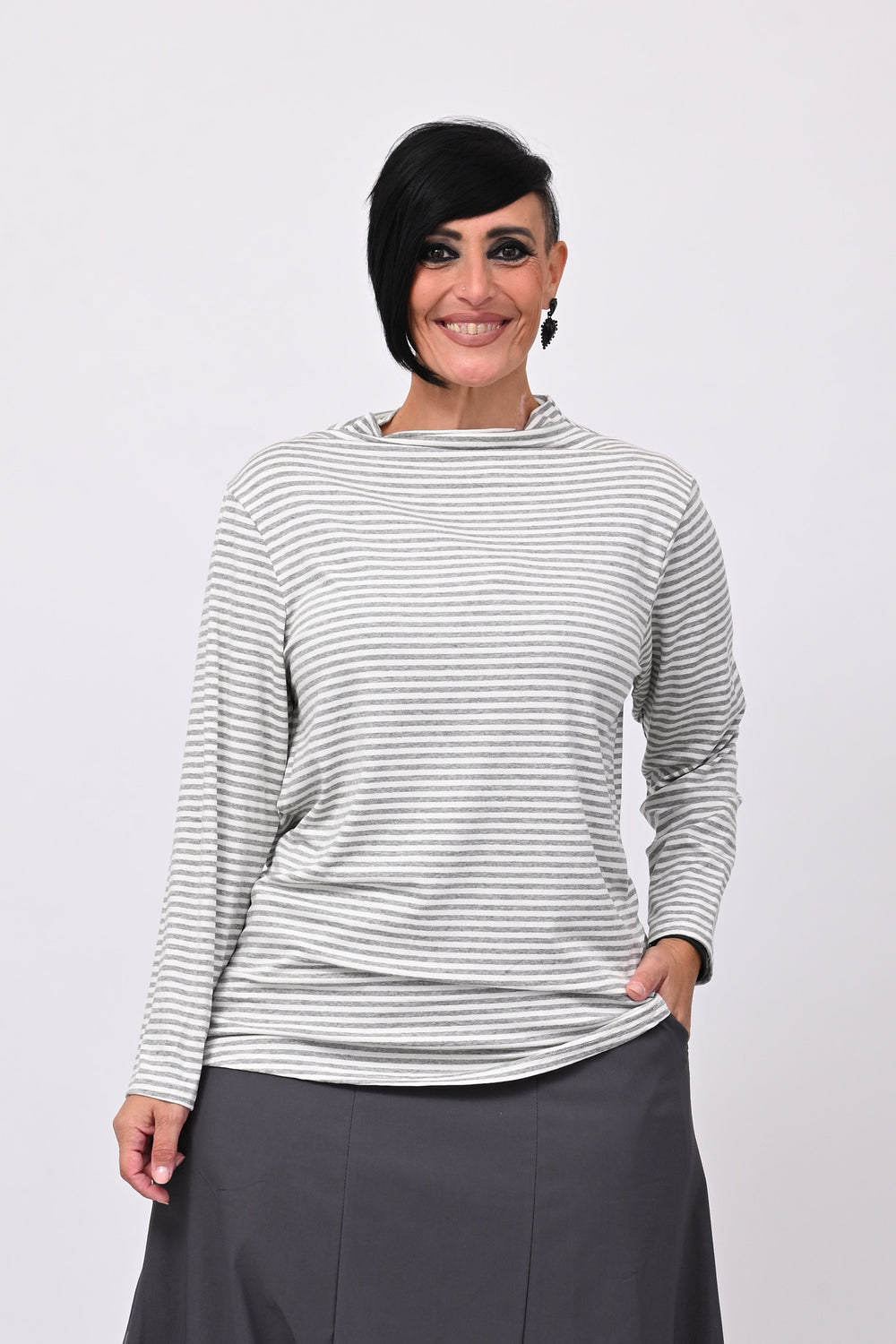Maglia lupetto righe - Grigio/Burro