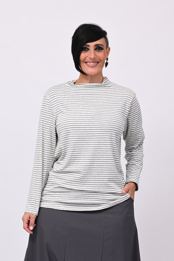 Maglia lupetto righe - Grigio/Burro