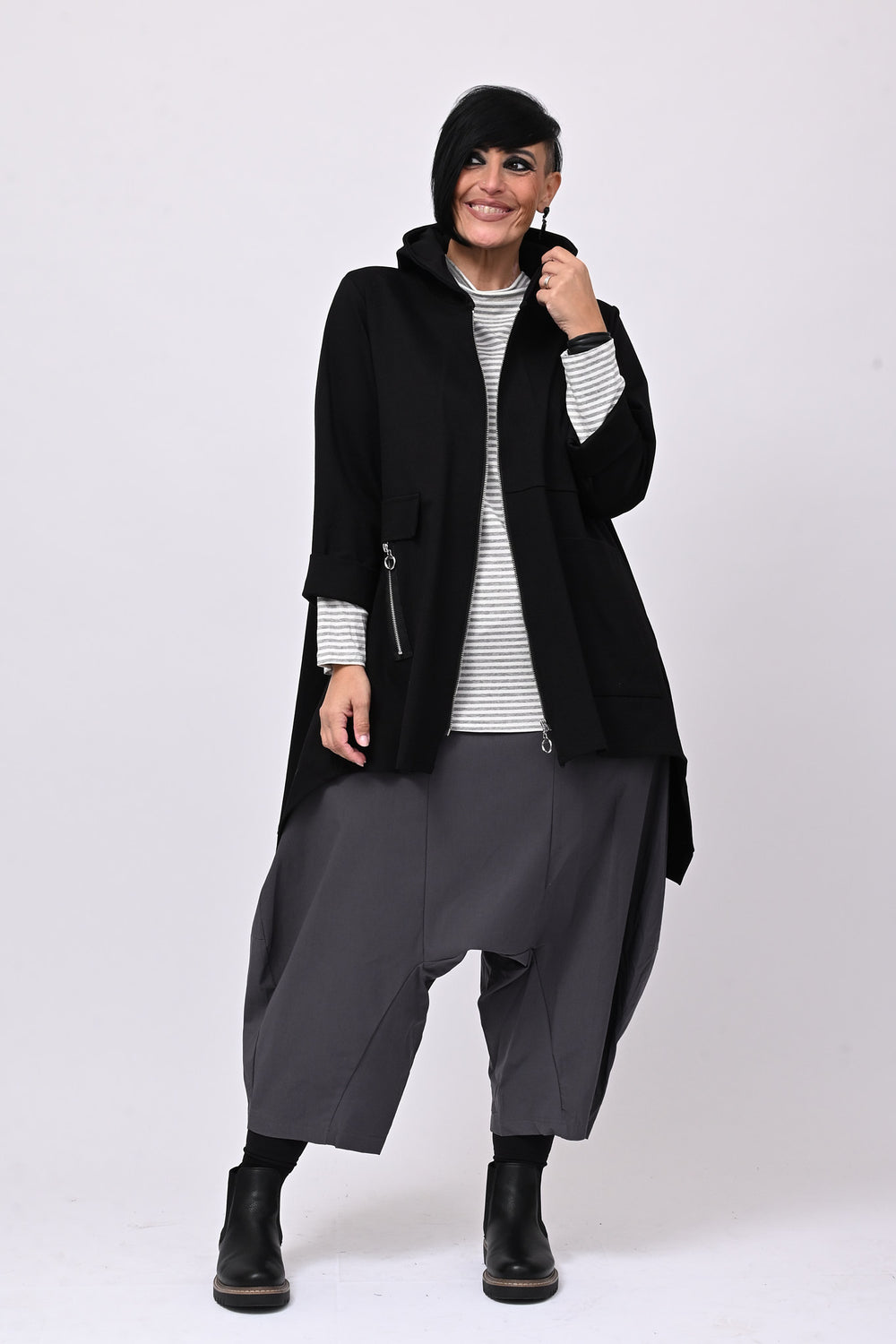 Felpa zip cappuccio - Nero