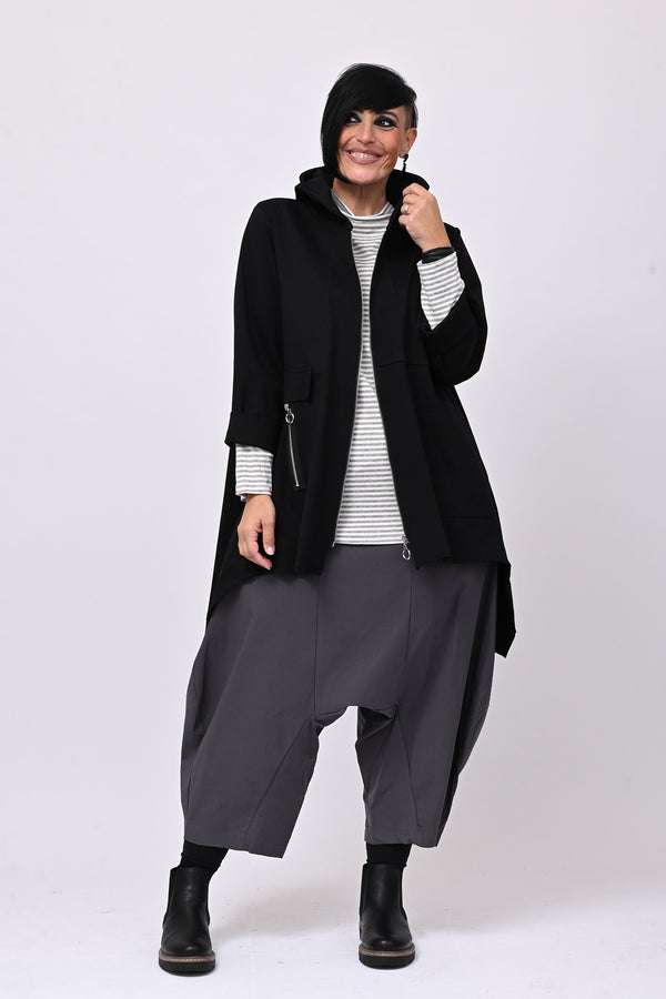 Felpa zip cappuccio - Nero