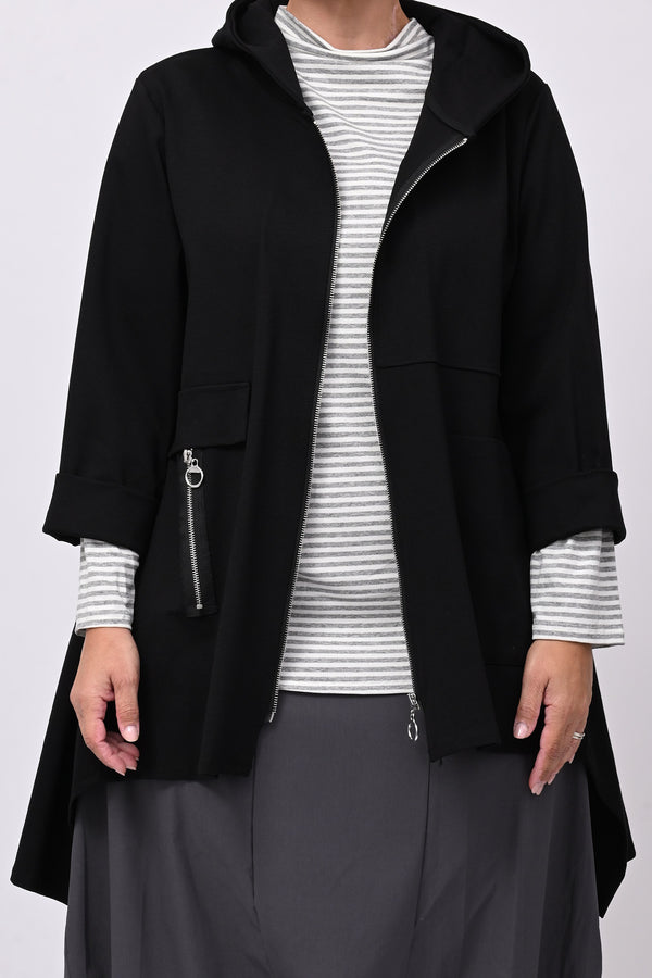 Felpa zip cappuccio - Nero