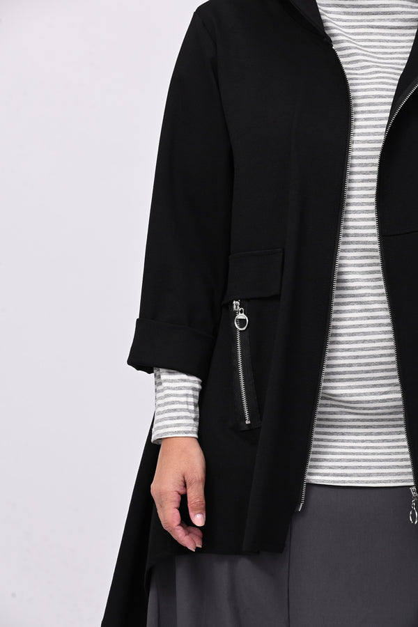 Felpa zip cappuccio - Nero