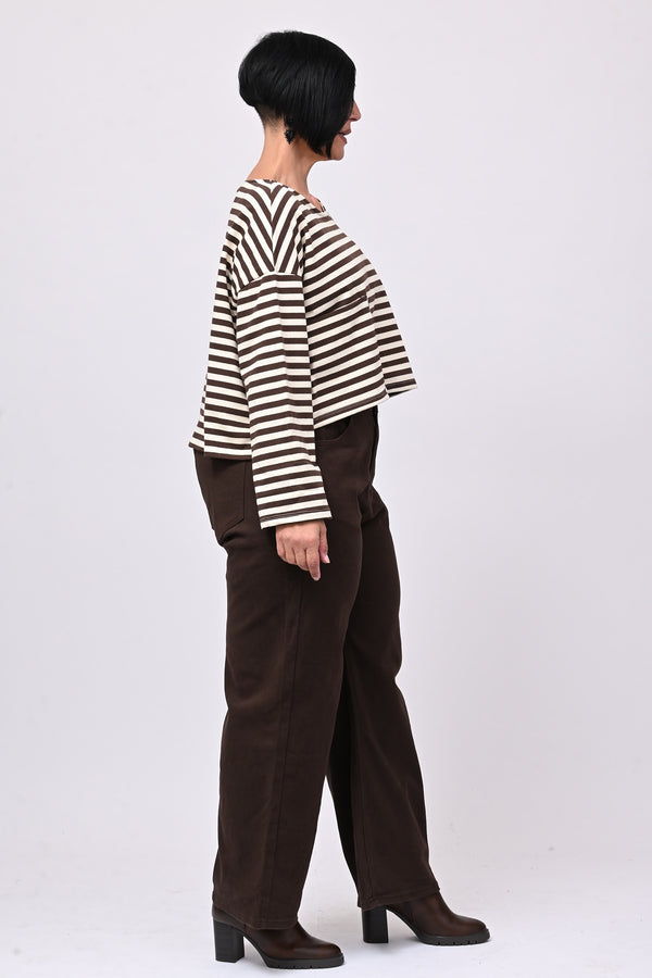 Felpa crop righe - Moro