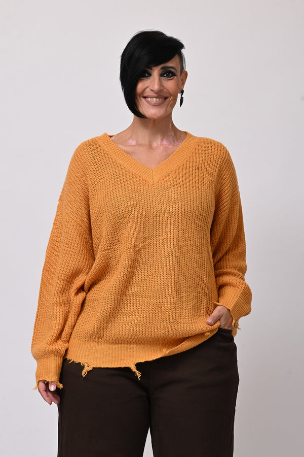Pull V strappi - Ocra