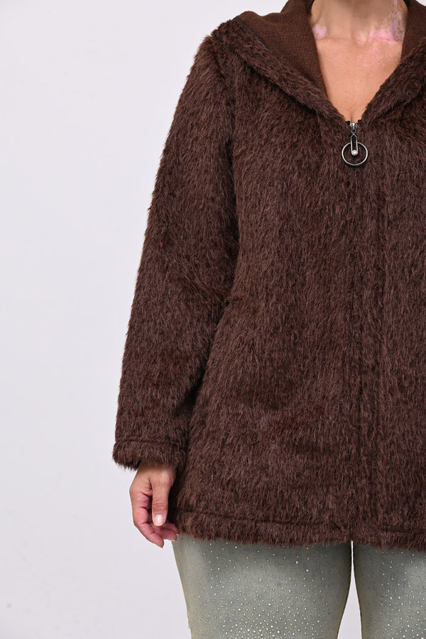 Teddy cappuccio zip - Moro