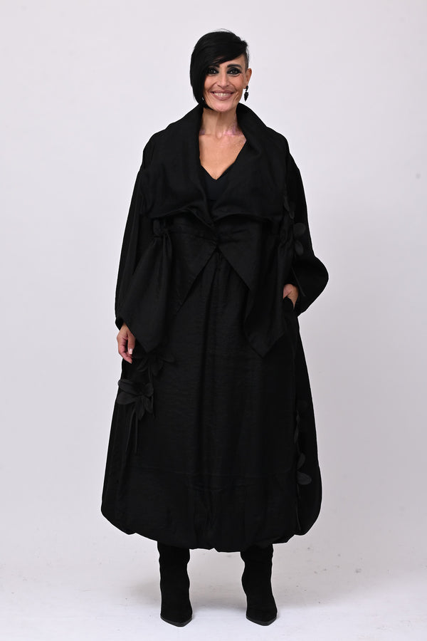 Giacca shantung fiori - Nero
