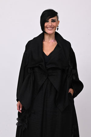 Giacca shantung fiori - Nero