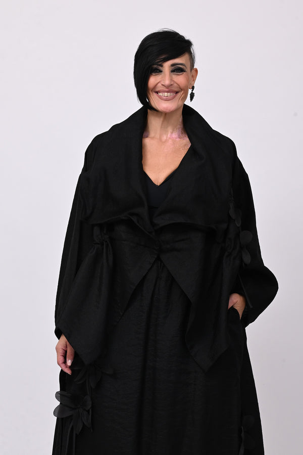 Giacca shantung fiori - Nero