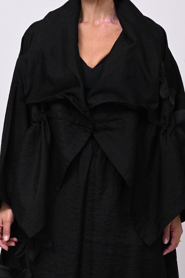 Giacca shantung fiori - Nero