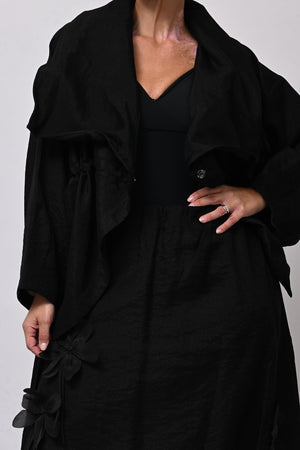Giacca shantung fiori - Nero