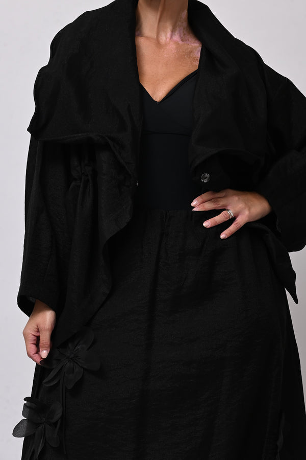 Giacca shantung fiori - Nero