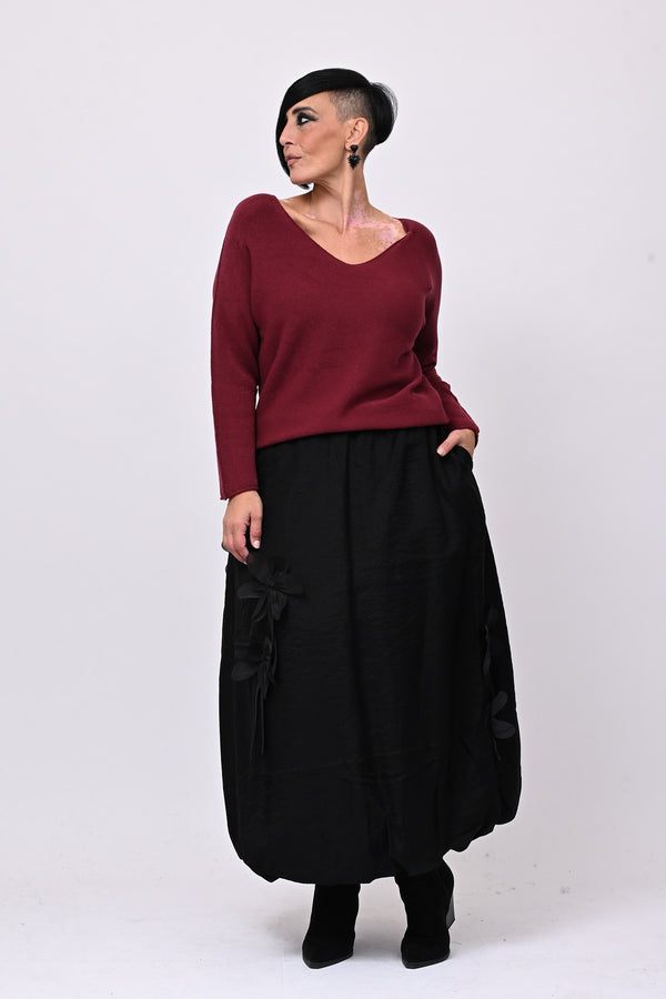 Gonna Shantung fiori - Nero