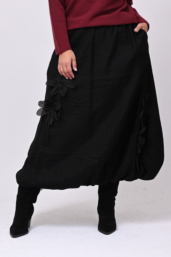 Gonna Shantung fiori - Nero