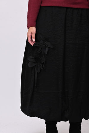 Gonna Shantung fiori - Nero
