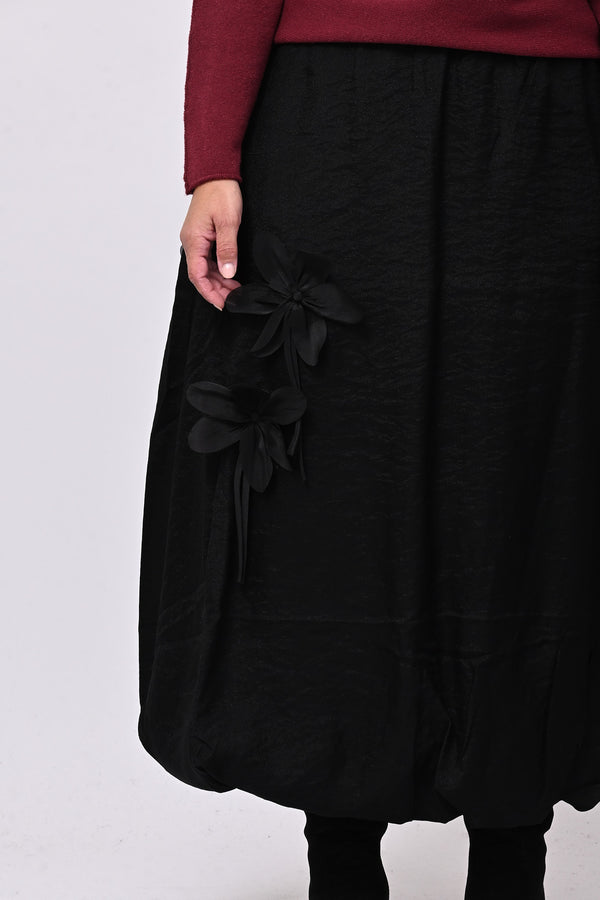 Gonna Shantung fiori - Nero