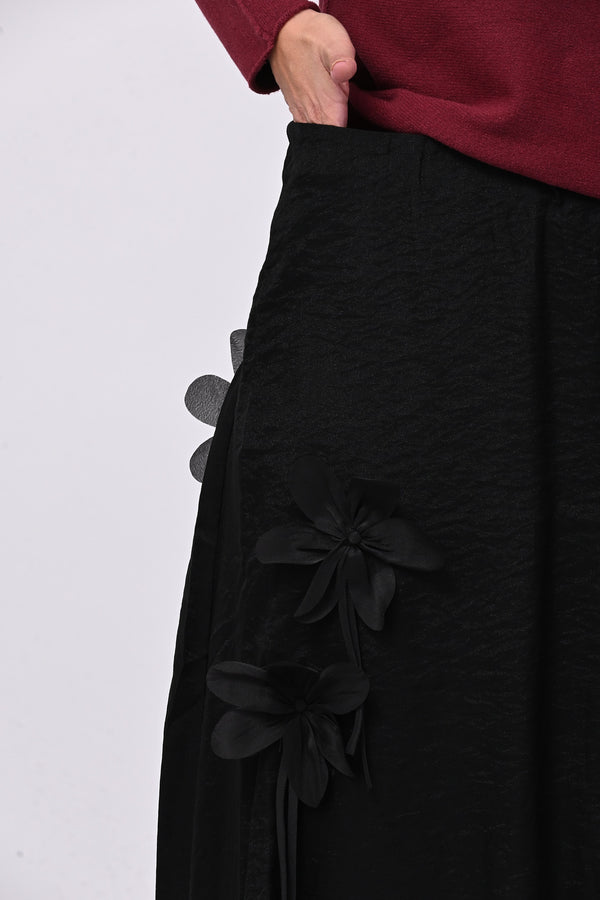 Gonna Shantung fiori - Nero