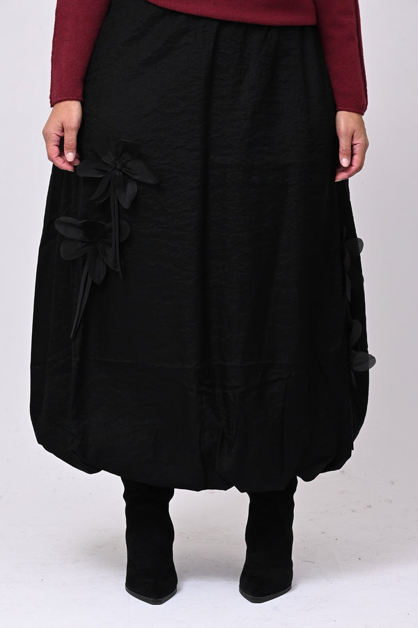 Gonna Shantung fiori - Nero