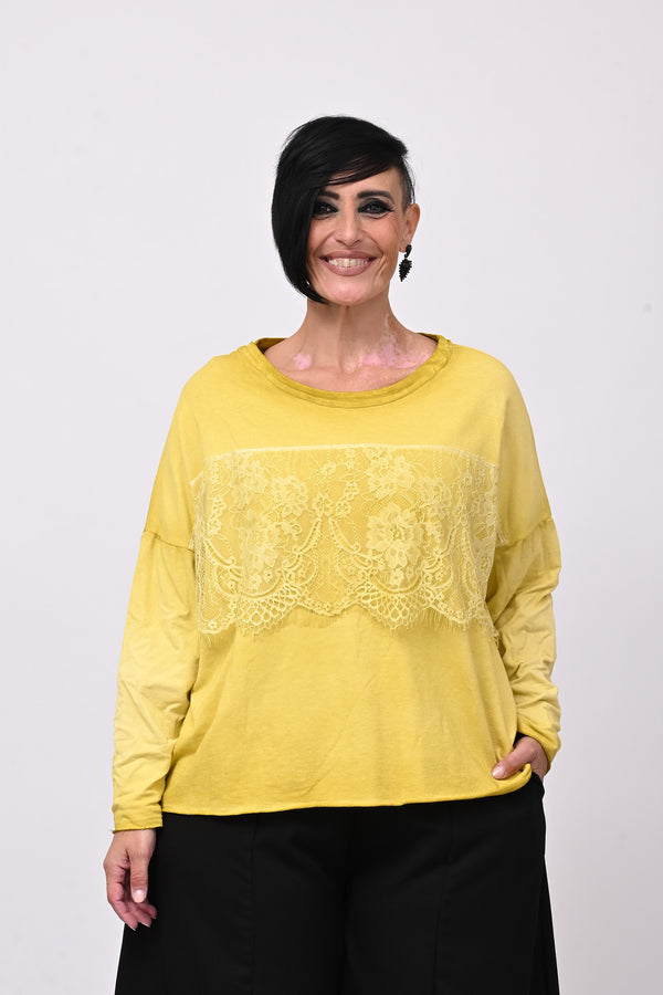 Felpa scatoletta merletto - Giallo