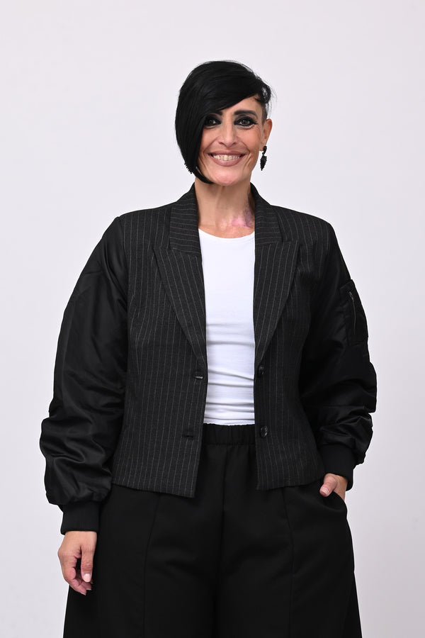 Giacca bomber gessata - Nero