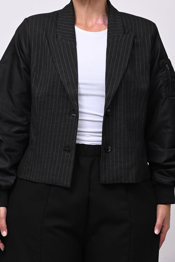 Giacca bomber gessata - Nero