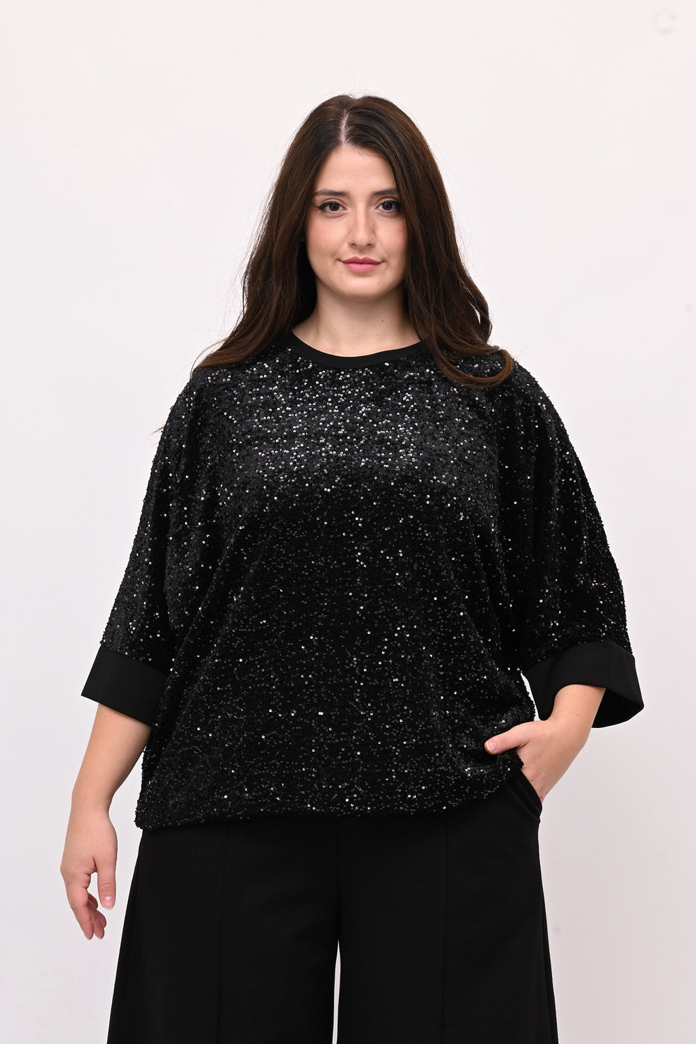 Felpa ciniglia paillettes - Nero