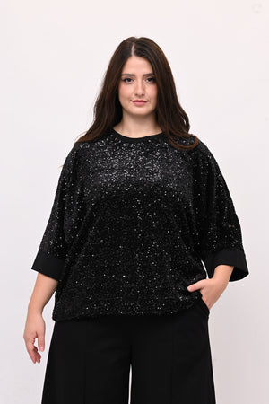 Felpa ciniglia paillettes - Nero