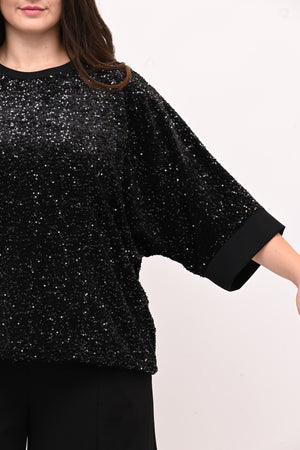 Felpa ciniglia paillettes - Nero