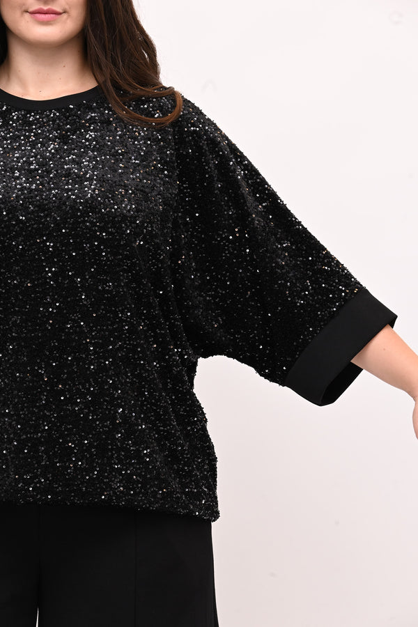 Felpa ciniglia paillettes - Nero