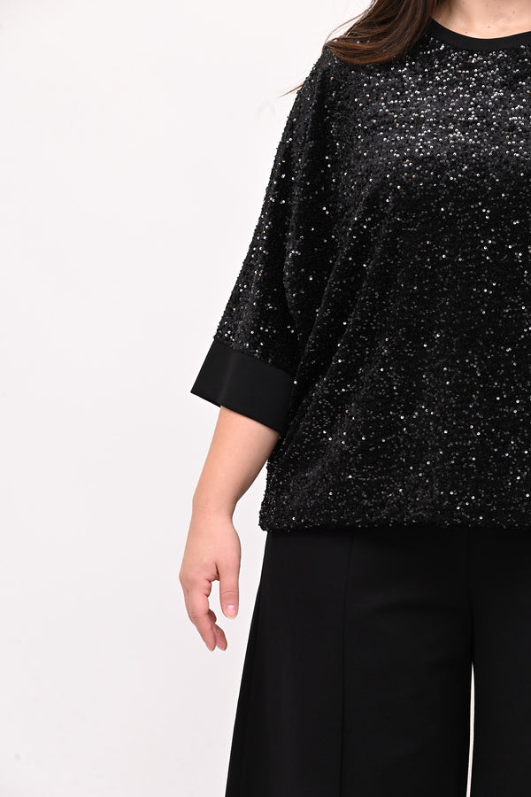 Felpa ciniglia paillettes - Nero