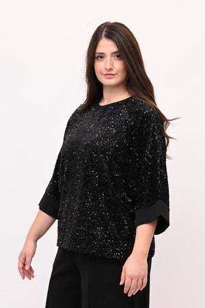 Felpa ciniglia paillettes - Nero