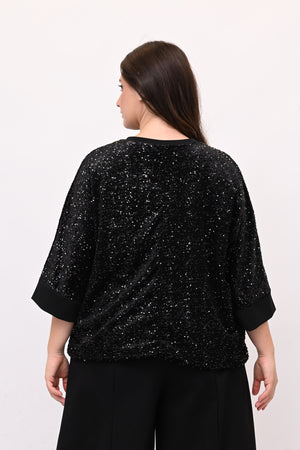 Felpa ciniglia paillettes - Nero