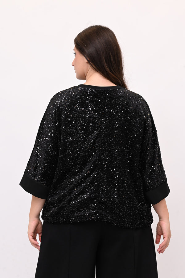 Felpa ciniglia paillettes - Nero