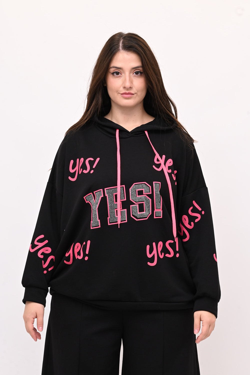 Felpa strass YES - Nero