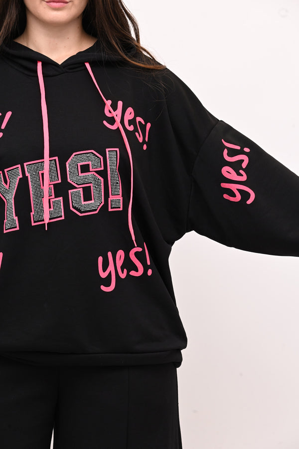 Felpa strass YES - Nero