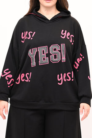 Felpa strass YES - Nero