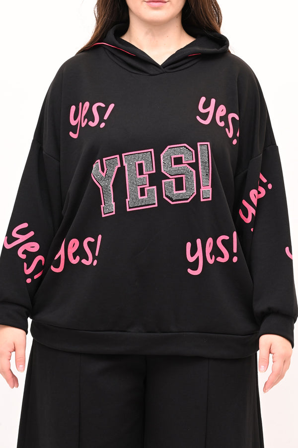Felpa strass YES - Nero